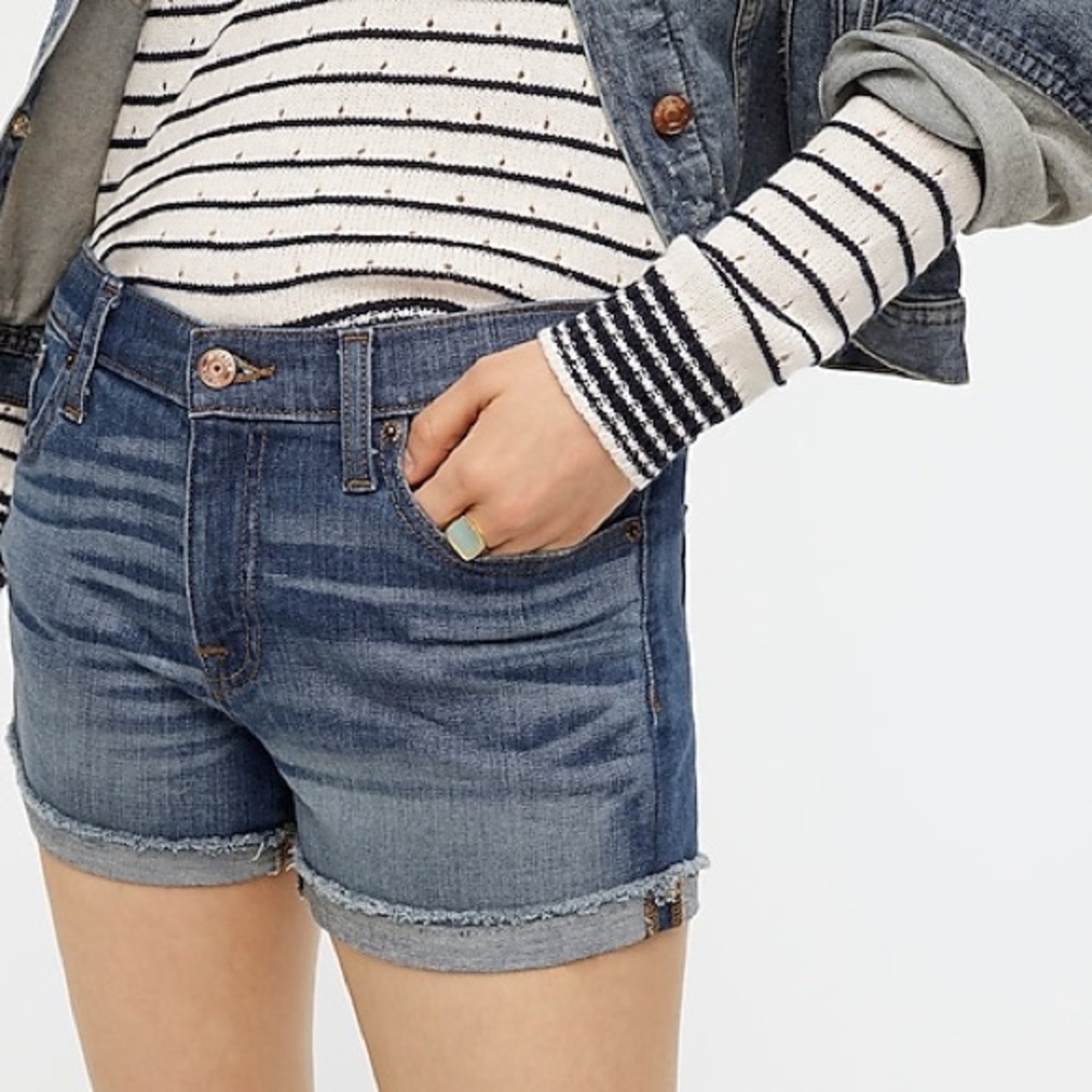 J. Crew Medium Blue Denim Wash Cuffed Jean Shorts